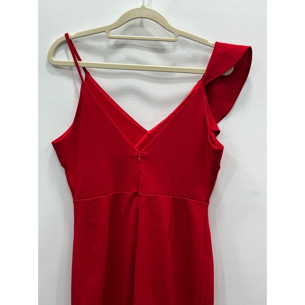 AQUA Ruffle Midi Dress Womens Size Medium Red Asymmetrical Strap Flounce Hem - Picture 5 of 10